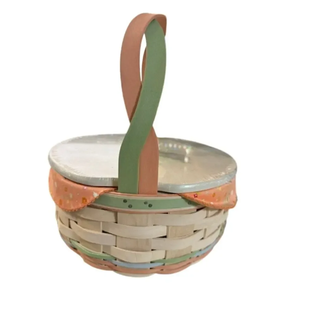Longaberger 2010 White Washed Twisted Handles Easter Petals w/ tie on Bunny top